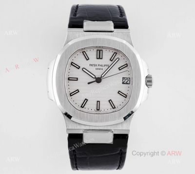 PPF Factory V4 Swiss Patek Philippe Nautilus Leather Strap White Dial Watch Cal.324 movement